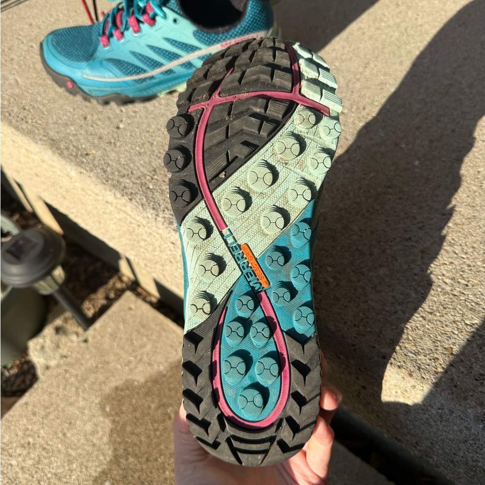 Merrell Women's Teal and Pink Trail Running Shoes - Picture 4 of 10